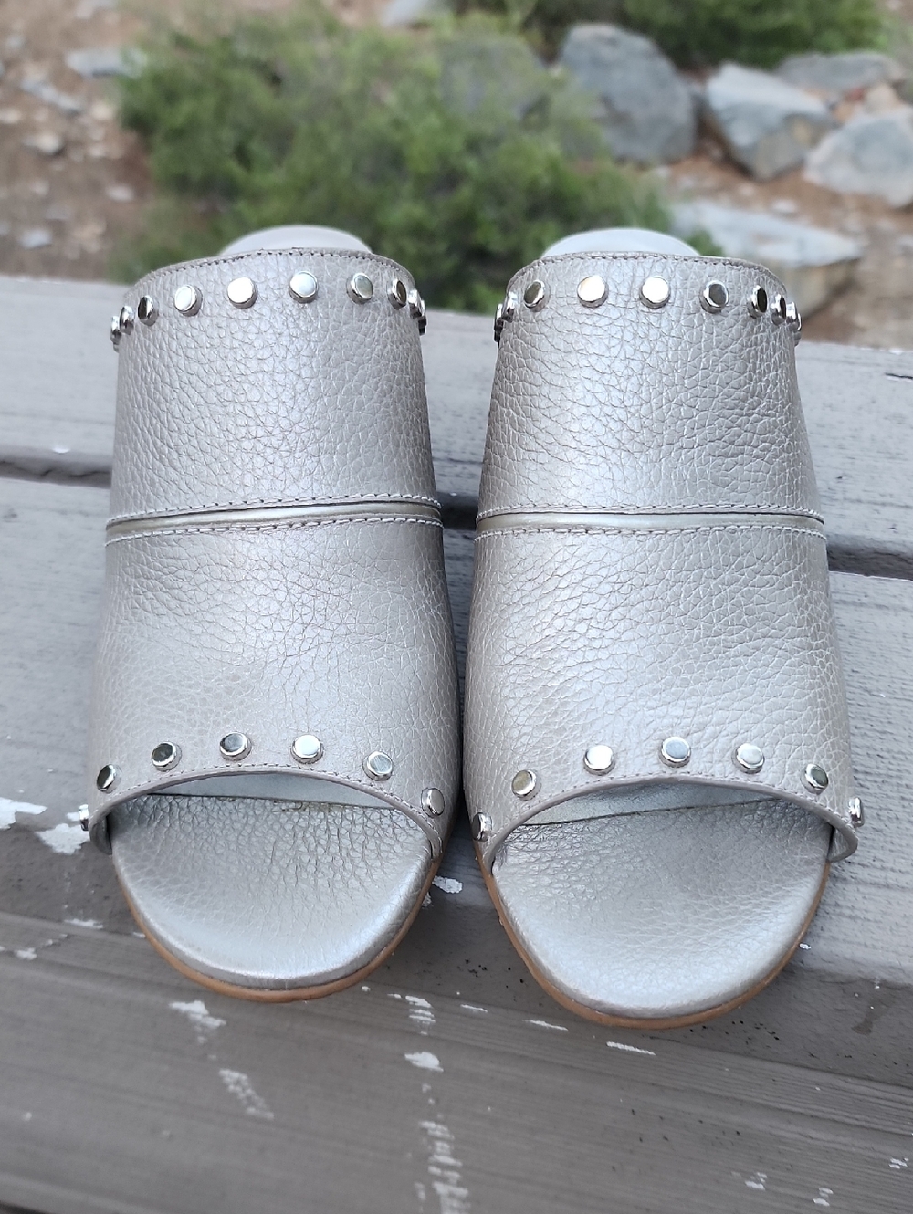 Brighton Silver Metallic Stud Slide Mules - Women